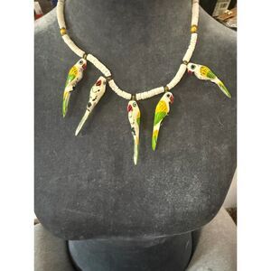 vintage wooden Parrot w/Coconut  Beads